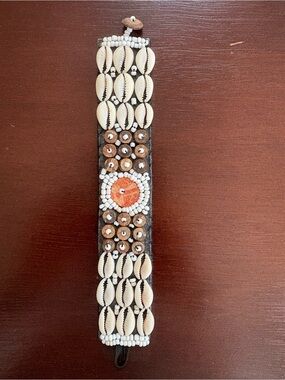 Boho Shell & Bead Leather Bracelet in Cream & Brown
